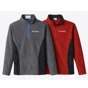 Columbia Mens Quarter Zip Fleece Pullover Bundle Red Gray Size Large Lot of 2